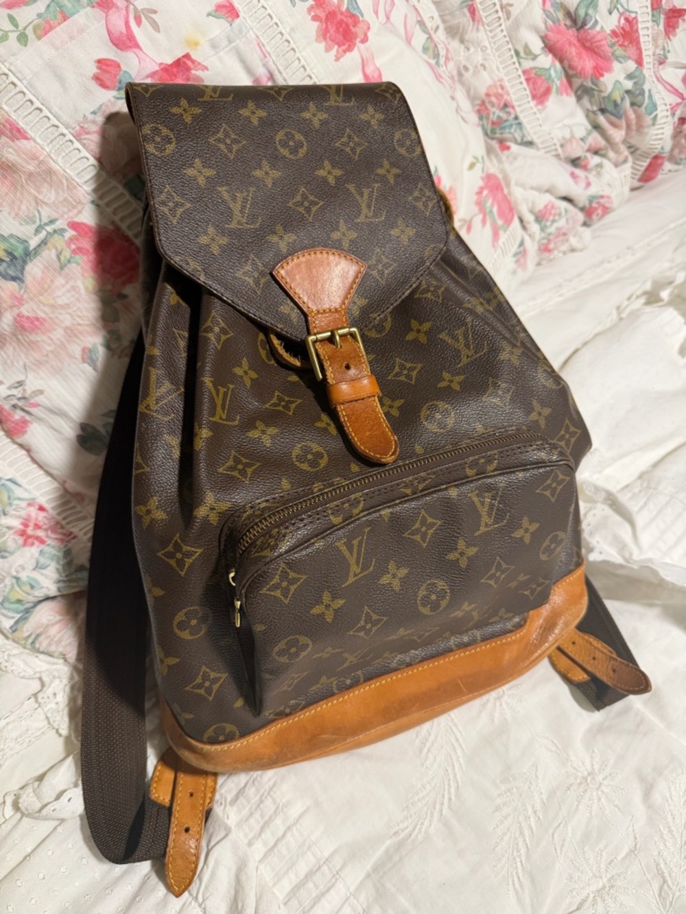 Louis Vuitton Monogram Canvas Backpack with Tan Leather Trim